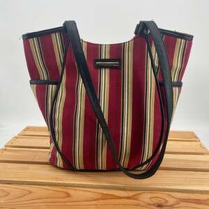 Longaberger Homestead Women's Red & Black Striped Small Tote Bag